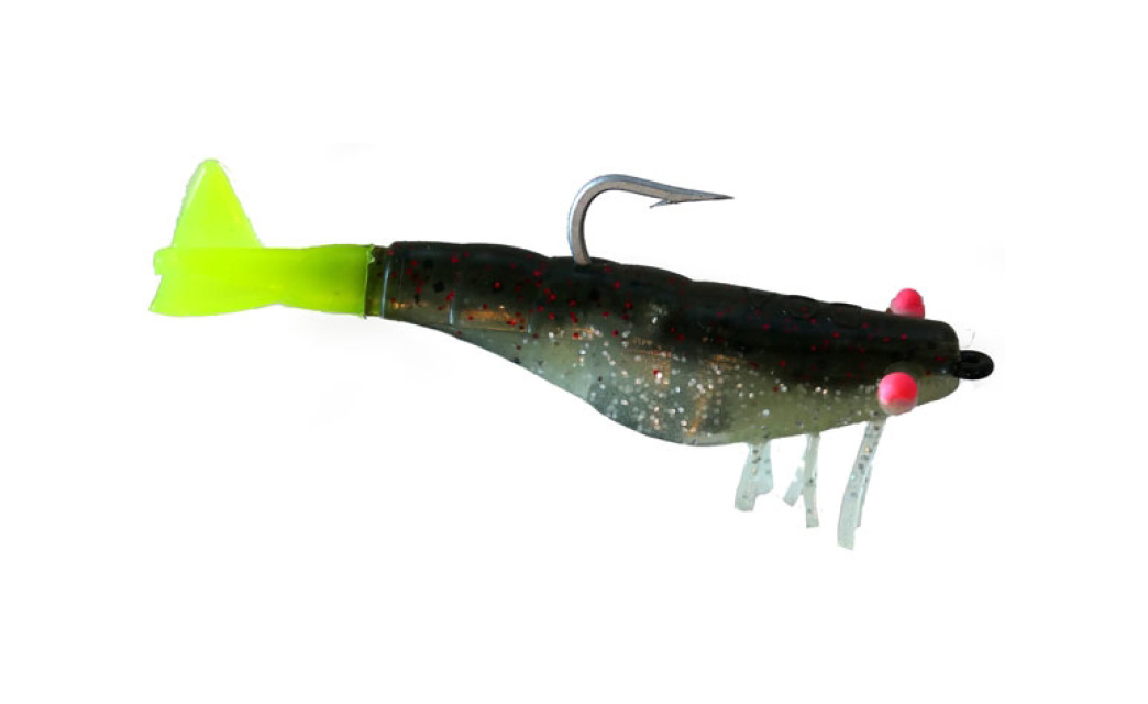 2 WEIGHTED HOOKS FREE USA SHIPPING....6 DOA 2.75" RED & GOLD GLITTER SHRIMP 